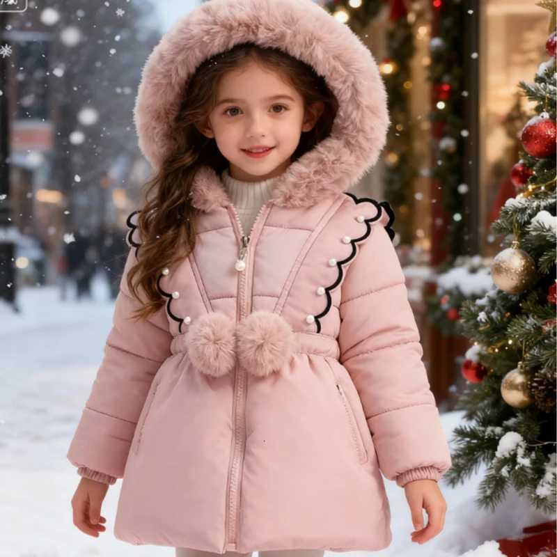 Warm Winter Jacket For Girl Large Hairy Collar Casual Thickened Cotton Jacket Korean Style Baby Down JacketChildrens CoatW251206