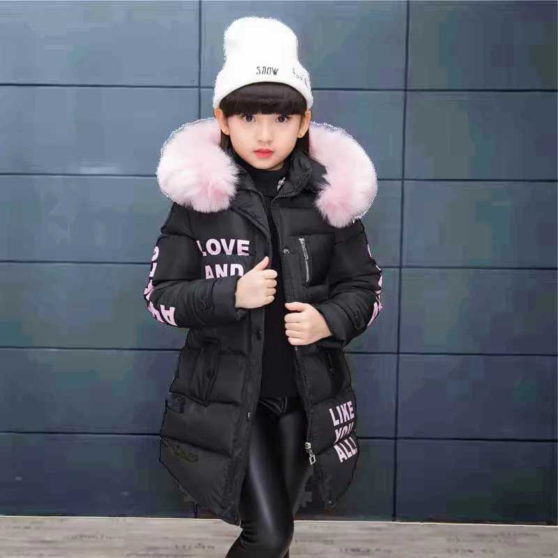 2024 Winter Warm Jackets for Girls Fashion Fur Hooded Children Girls Waterproof Outwear Kids Cotton Lined ParkasW251206