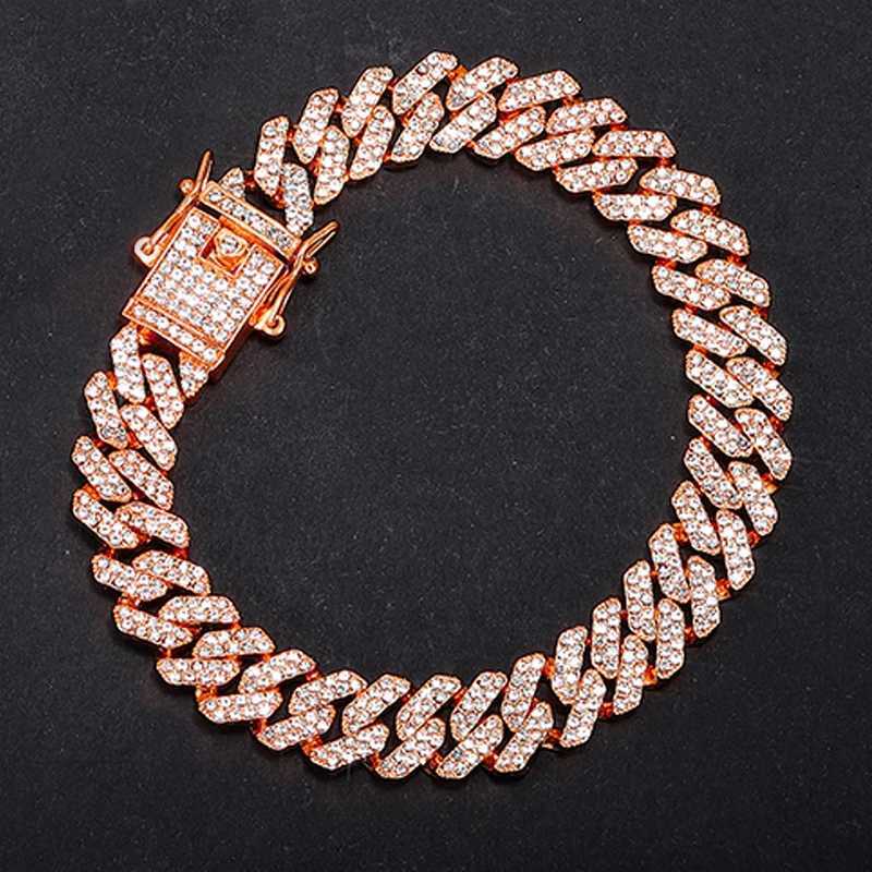 Hip Hop 13MM Rhinestones Prong Iced Out Cuban Link Chain Bracelet Men Women Gold Color Bling Butterfly Cuban Bracelet Jewelry A W251206