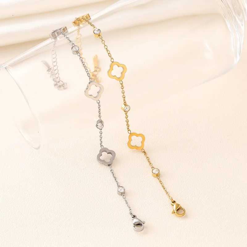 EVISPOL Fashion Stainless Steel Clover Flower Bracelet Set for Women Stylish Gold Color Bangles Earring Piercing Jewelry Gifts W251206