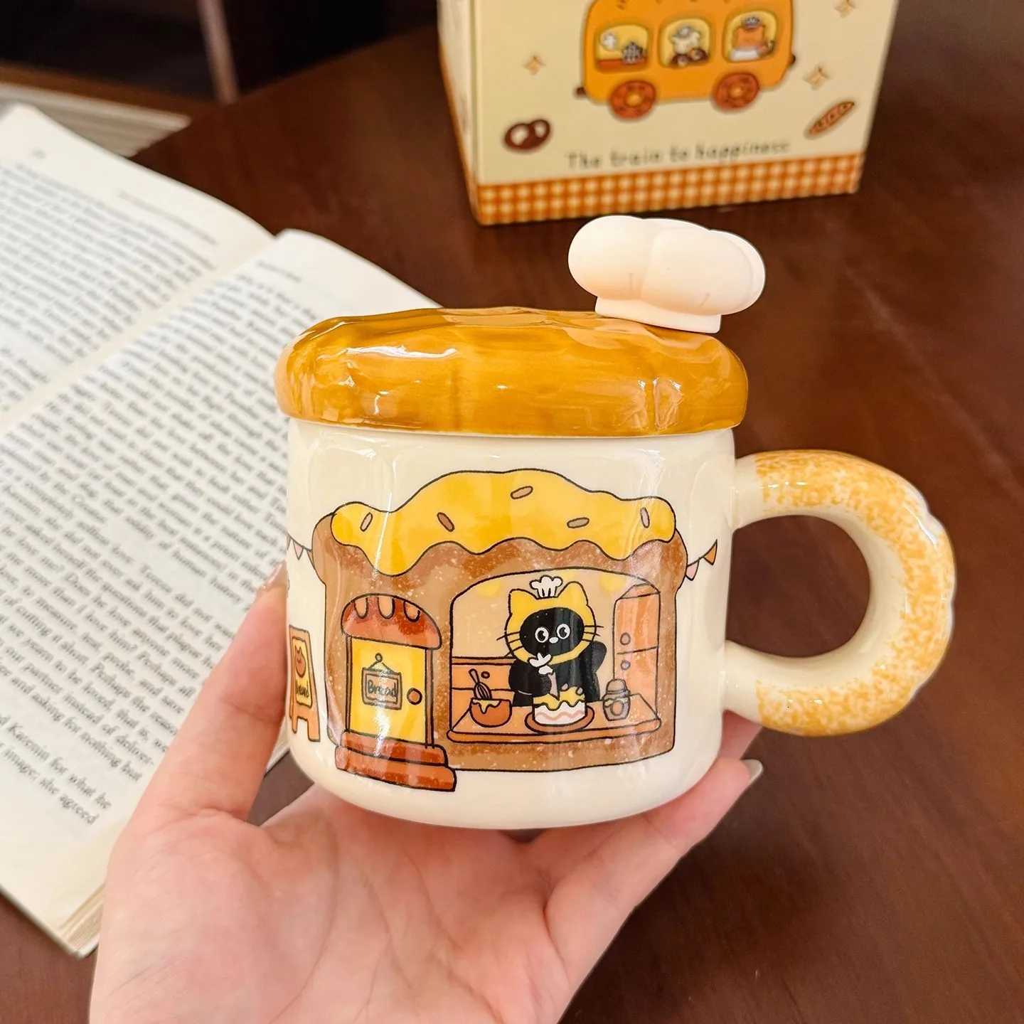 Cute Bread Cat Ceramic Mug With Lid Spoon Mug for Coffee Cup Original Coffee Cups Personalized Gift Unusual Mugs Drinkware Tea M251206 - view 5