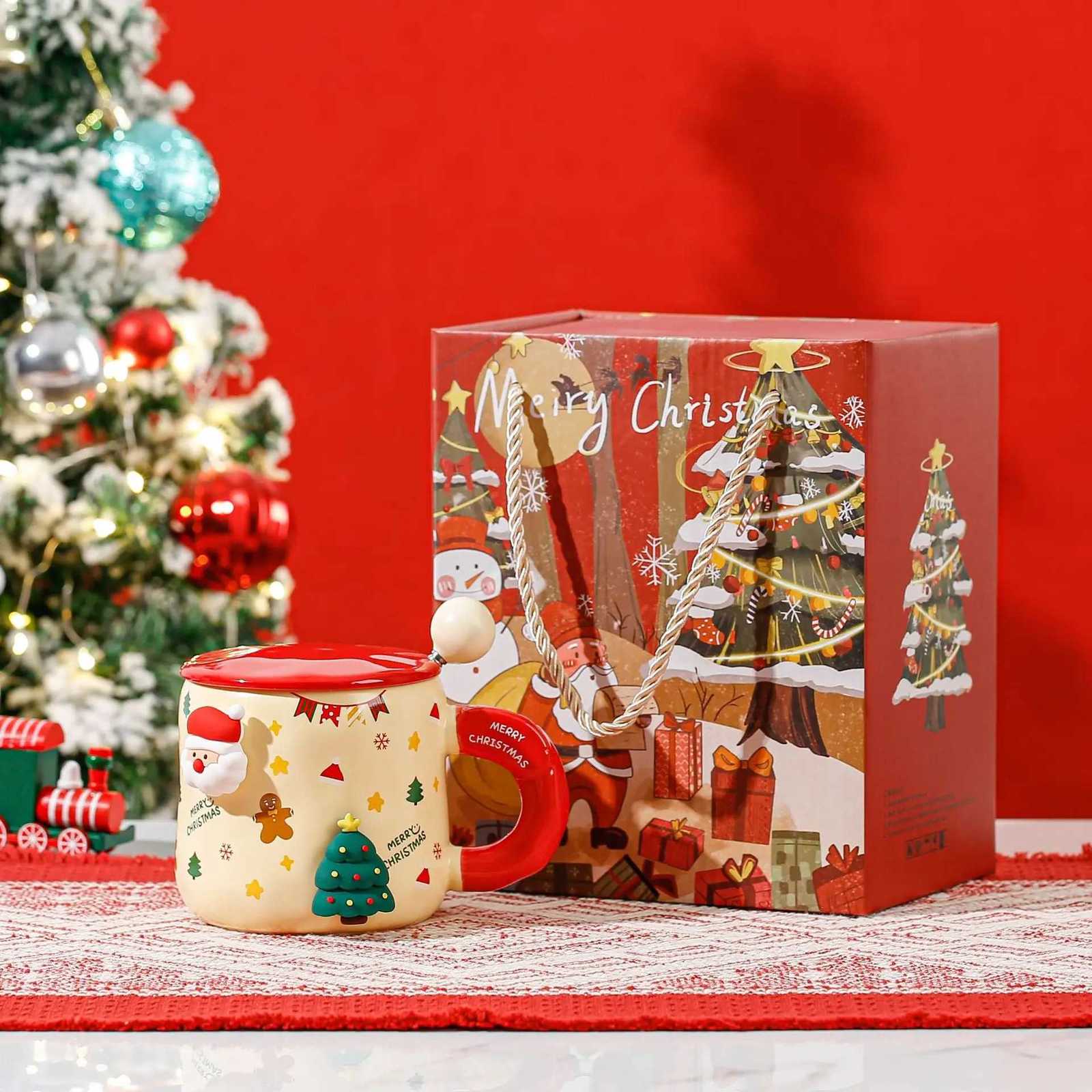Cartoon Christmas MUg with Lid Spoon DIY Ceramic Cup Large Capacity Gift M251206 - view 3