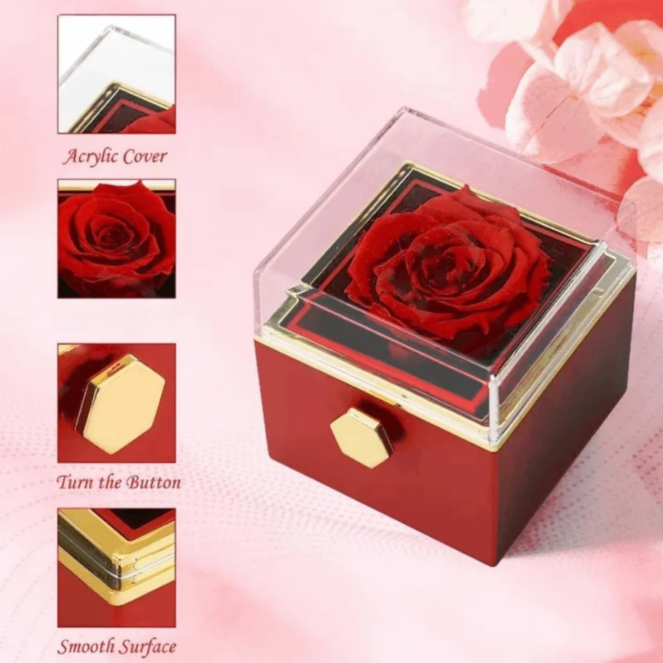 Rotation Rose Jewelry Gift Box Ring Display Eternal Rose Proposal Ring Boxes Dustproof Jewelry Display Rack Mothers Day 251201 - view 4