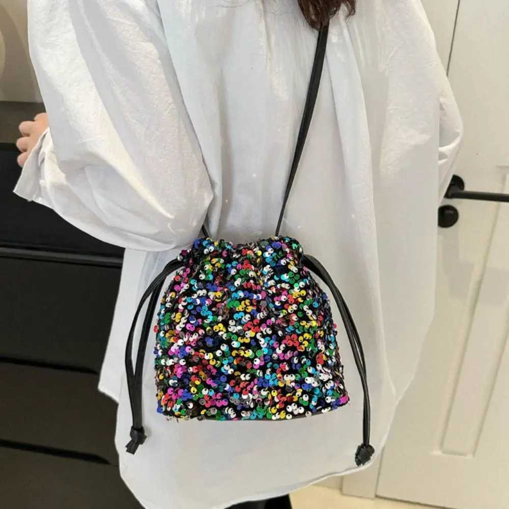 Portable Shiny Evening Banquet Bag Korean Style Handbag Drawstring Crossbody Bag Small Purse Mini Bucket Bag WeddingT251206