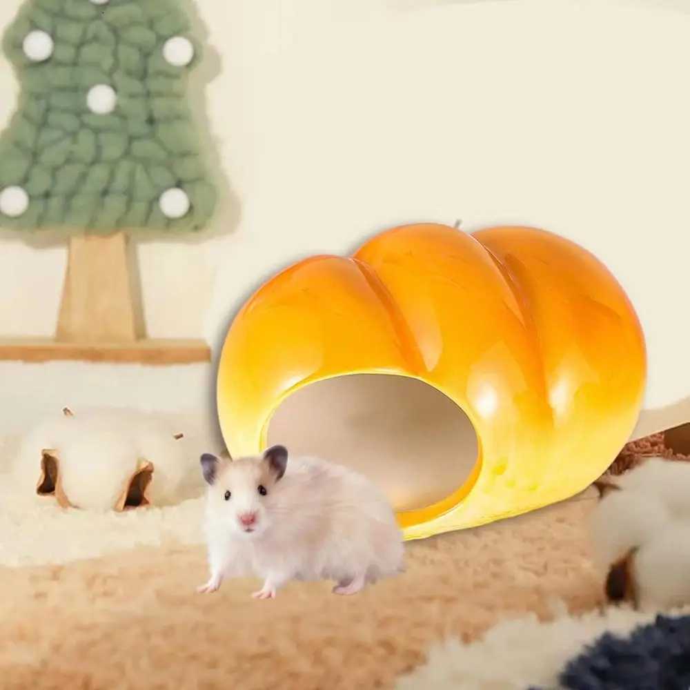 Pet Supplies Ceramic Hamster Nest Cooling Cute Pet Small House Creative Bread Shaped Hamster Bed Golden Bear M251206