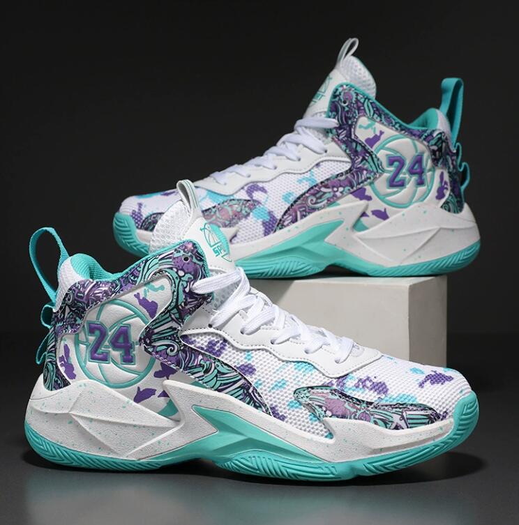 Top mesh basketball sneakers Men's fashionable high comfortable non slip lace up durable sports shoes suitable for men's outdoor activities 