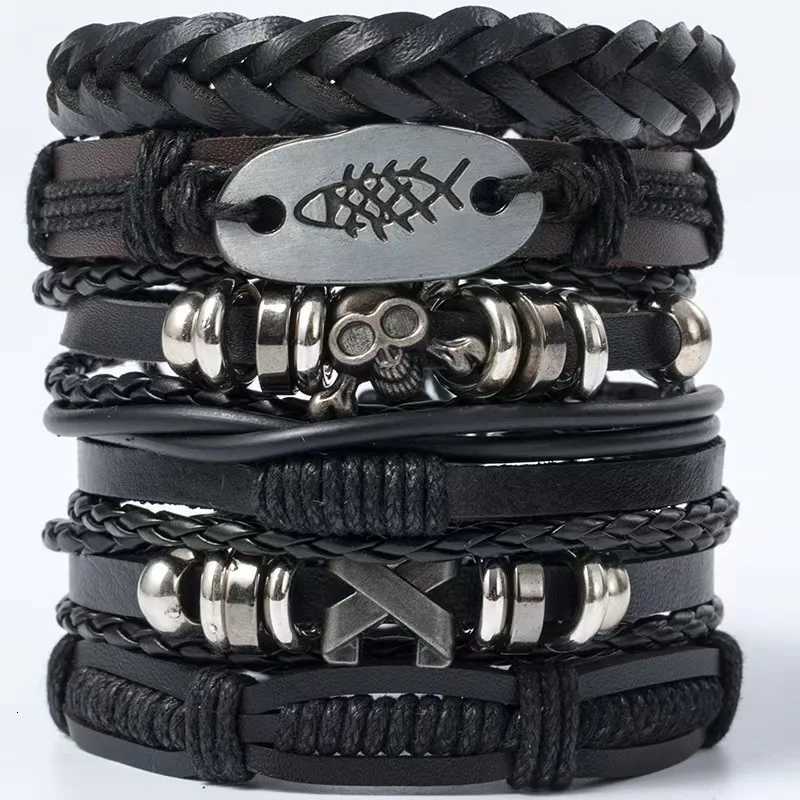 4-6pcs/set Mens Bracelets with Wing Evil Eye Infinity Black Vintage Fashion Star Design Male Bangle Wholesale Jewelry Gift W251206