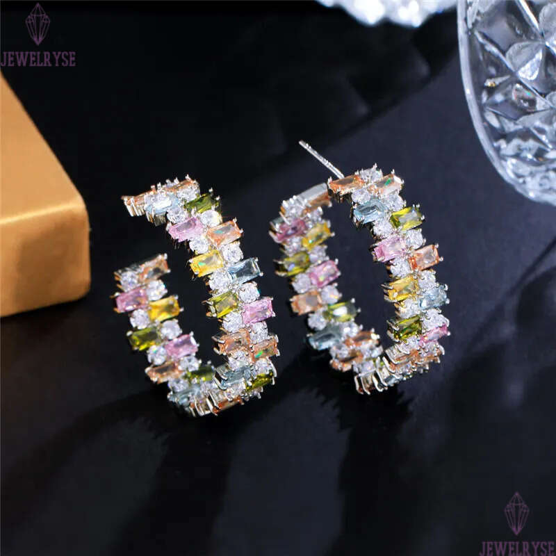 Charm Colorful Diamond Designer Hoop Earring for Woman Gift AAA Cubic Zirconia S925 Sterling Silver Needle South American Round Womens Earrings Luxury
