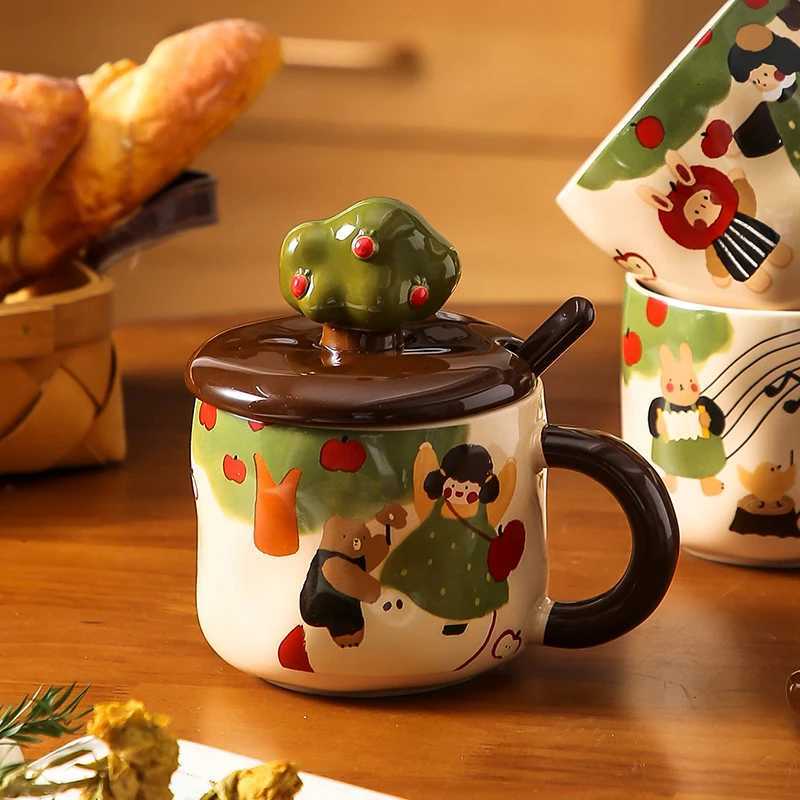 Cute Cartoon Anime Merchandise Apple Tree Girl Ceramic Covered Mug Cute Girl Coffee Breakfast Milk Water Cup Birthday Gift M251206 - view 5