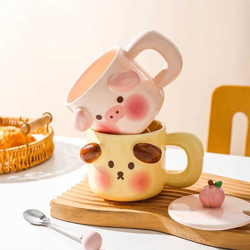 450ml Cartoon Pig Mug Coffee Cup Set with Spoon Ceramic Gift Home Mugs 3D Water Cups Lovers Milk Large Capacity Breakfast Mug M251206 - view 4