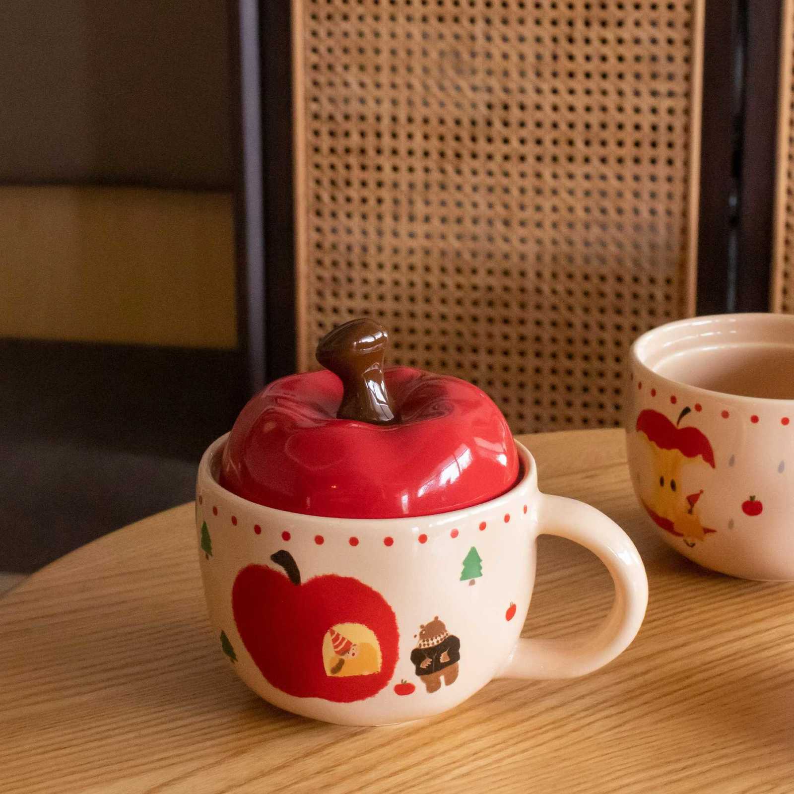 Christmas Apple Ceramic Cup Milk Fufu Couple Water Cup Girls Mug with Lid Spoon Coffee Cup Breakfast Cup Gift M251206 - view 6