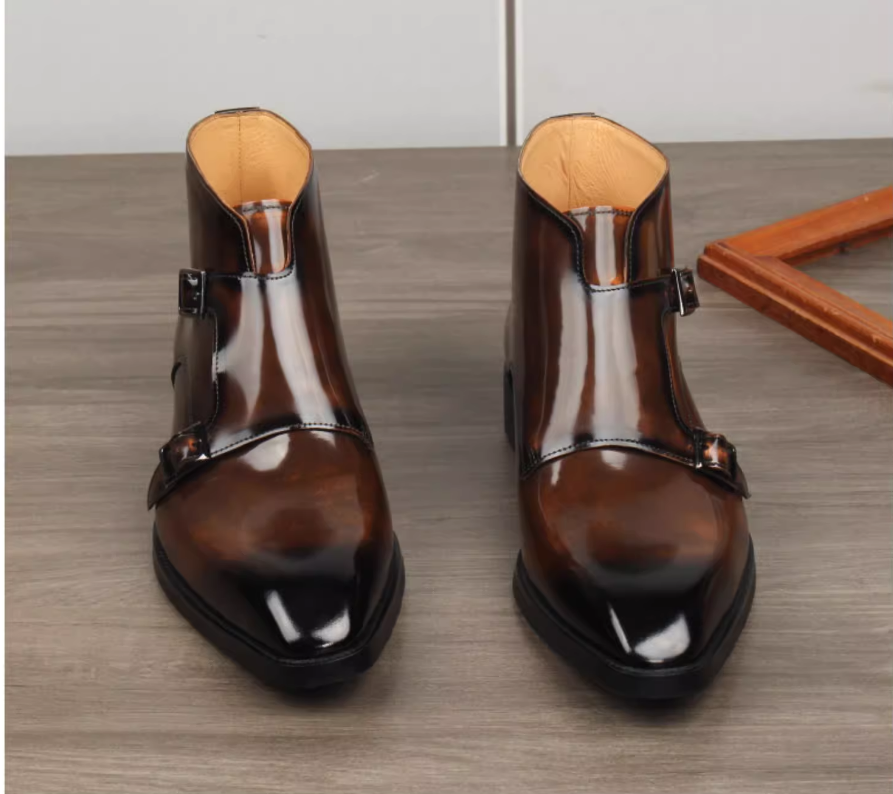 Men's High-Top Buckle Boots Sharp Pointed Toe Glossy Leather Workwear High-Quality Large Size European Style - view 6