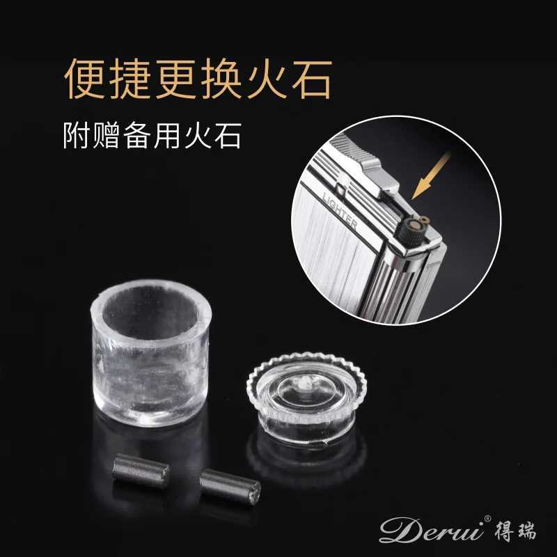 Derui Simple and Loud Sound Grinding Wheel Side Sliding Iatable Lighter Open Flame High-end Gift Box Gift Lighter H251206