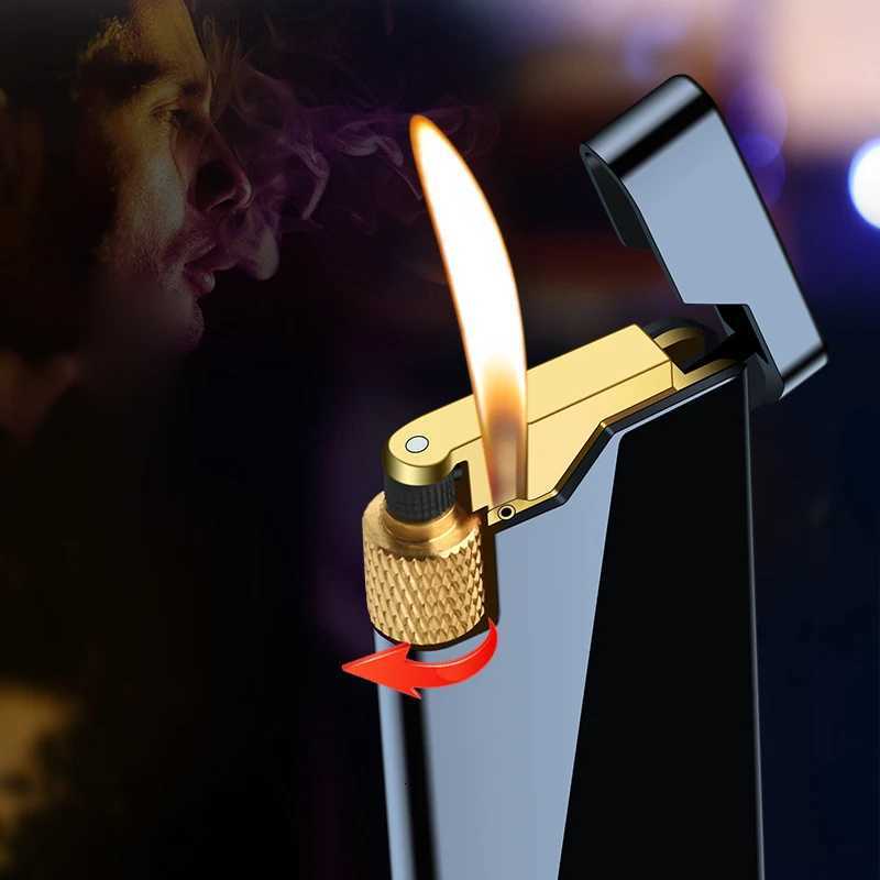 New Personality Portable Metal Slender Wheel Lighter Butane Gas Open Flame Lighter Mini Cigarette Lighter Gadget Mens Gift H251206