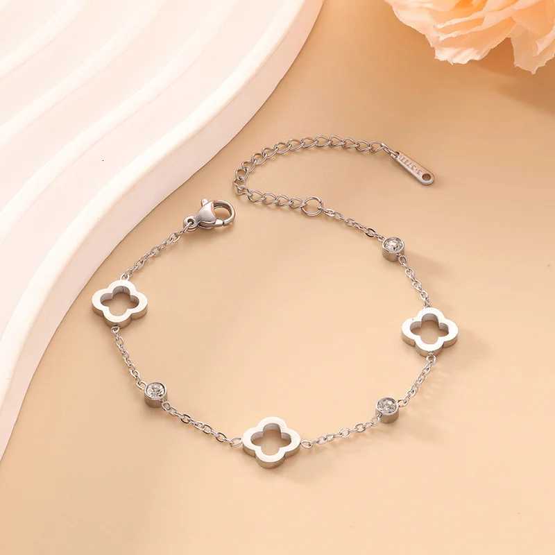 EVISPOL Fashion Stainless Steel Clover Flower Bracelet Set for Women Stylish Gold Color Bangles Earring Piercing Jewelry Gifts W251206