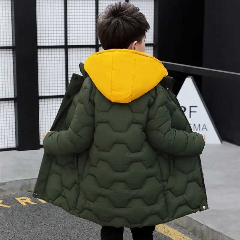Teenagers Boys Jacket Winter Thicken Keep Warm Kids Jackets Fashion Long Style Zipper Hooded Big Boys Coat 5 6 8 10 12 14 YearsW251206
