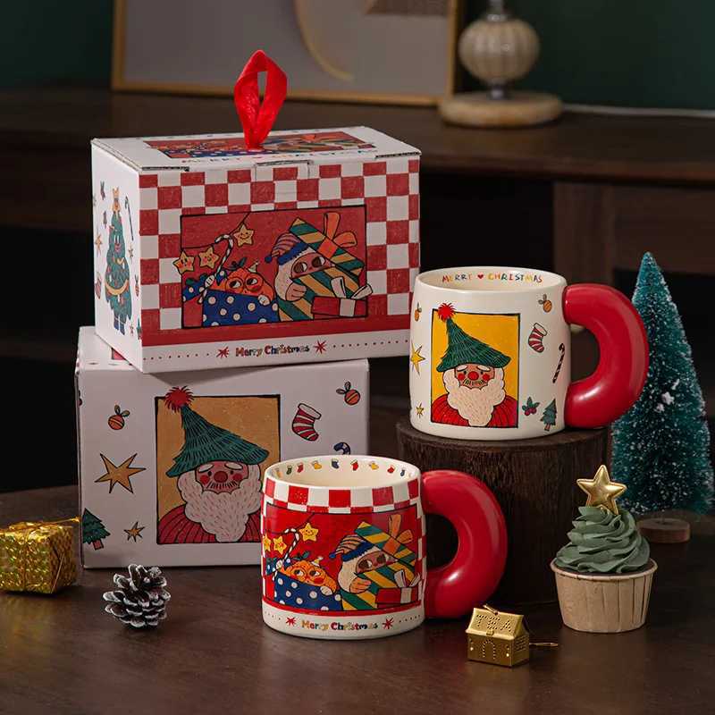Cartoon Illustration Style Christmas Ceramic Mug Couple Water Cup Girls Christmas Gift Box Mug M251206 - view 3
