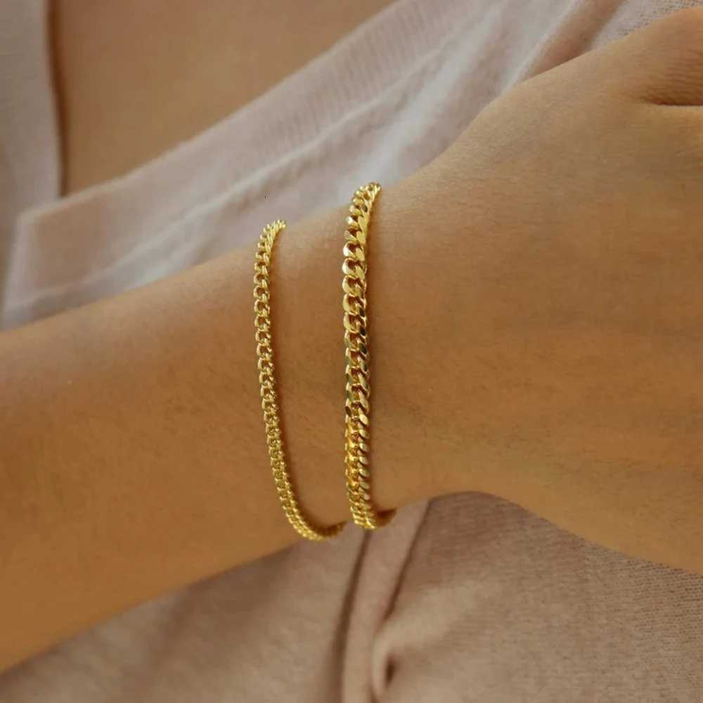 Stainless Steel Chain Bracelet Women 3mm to 9mm Curb Cuban Chain Bangle Gold Color Unisex Wrist Stackable Jewelry W251206