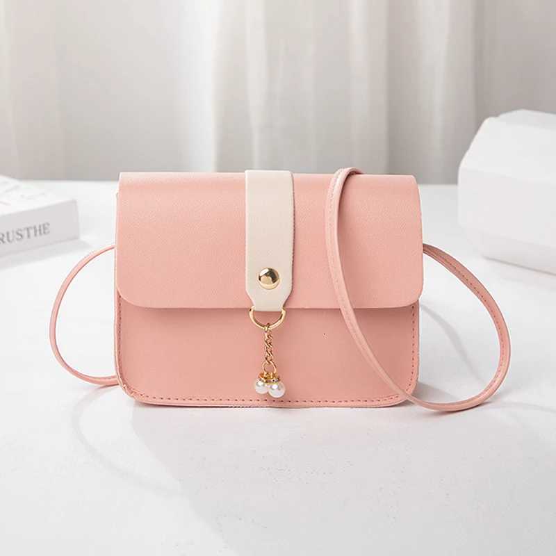 Contrast Women Shoulder Bag Simple Pearl Pendant Luxury Designer Handbag Messenger Bag Small Square Crossbody Mobile Phone PurseT251205