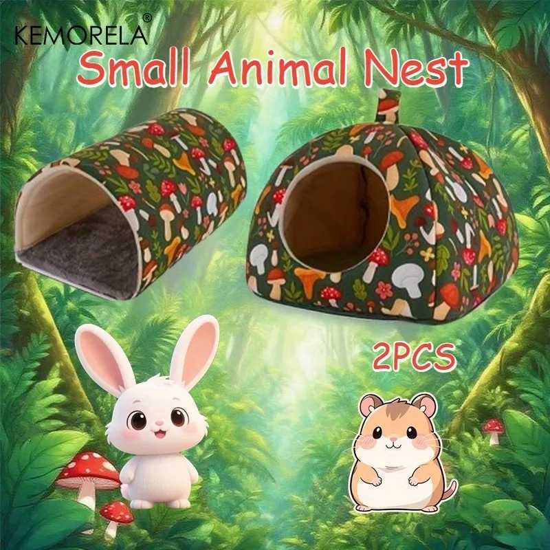 2PCS Glitter Soft Guinea Hideout Tunnel - Washable Pet Bed with Adorable Mushroom Flower Design for Hamster Rabbit Small Pet M251206
