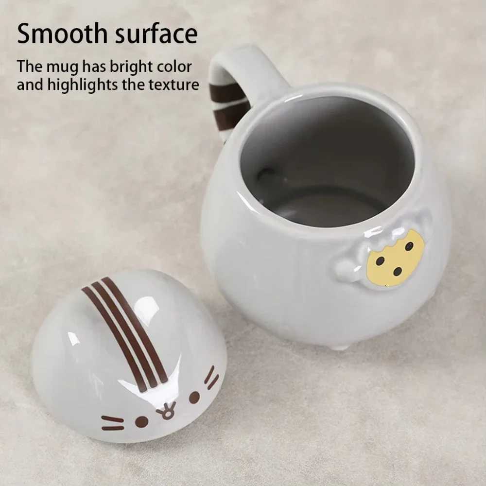 301-400ml Cartoon Cute Ceramic Pet Cat Leak-proof Lid Milk Mugs Lucky Water Cup Coffee Cups Juice Cup With Lids for home M251206 - view 5