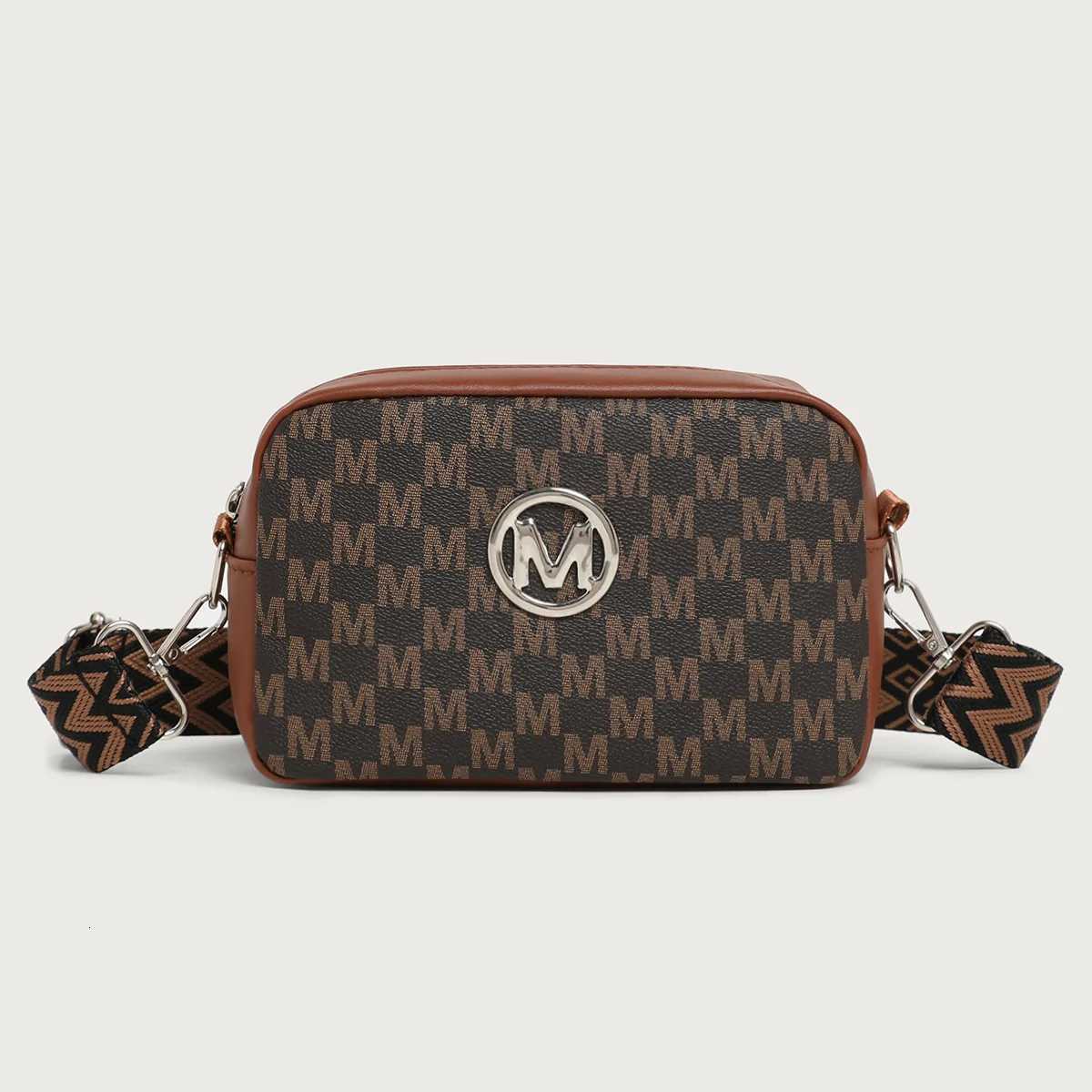 Retro M Pattern Design Female Crossbody Bag Stylish Ladies Shoulder Bag Wide Strap Phone Coin Purse for Women Work Party DateT251205