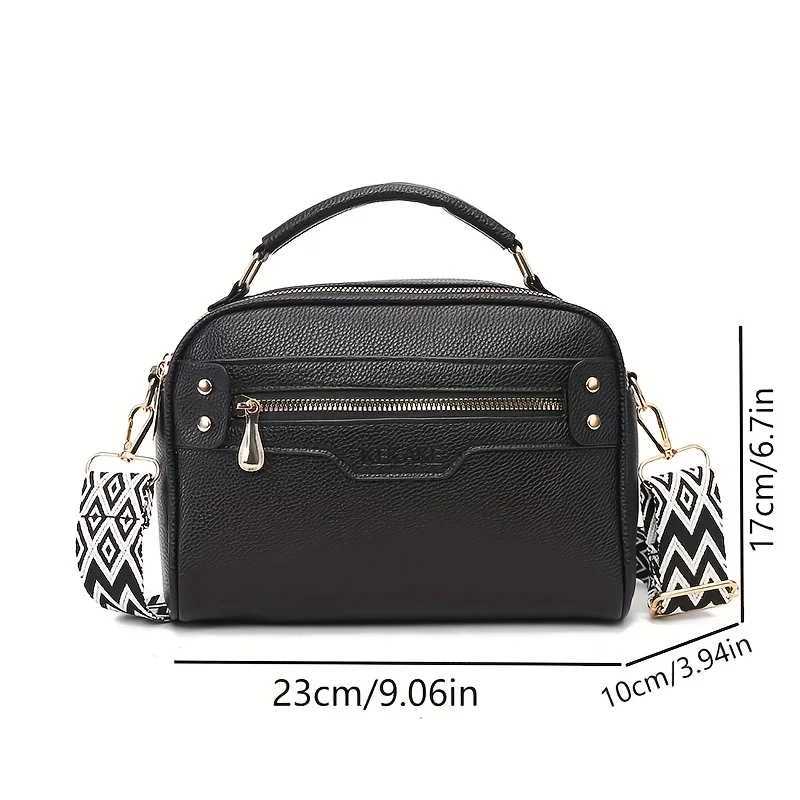 GELANDAI Women Leather Crossbody Bag Stylish Design with Geometric Strap Double Compartments for Daily Commute Casual OutingsT251205