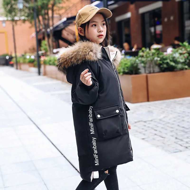 4-13 Year Teen Girls Winter Jacket Fashion Fur Collar Hooded Long Coat For Girls Parka Overcoat Thicken Warm Childrens ClothingW251206