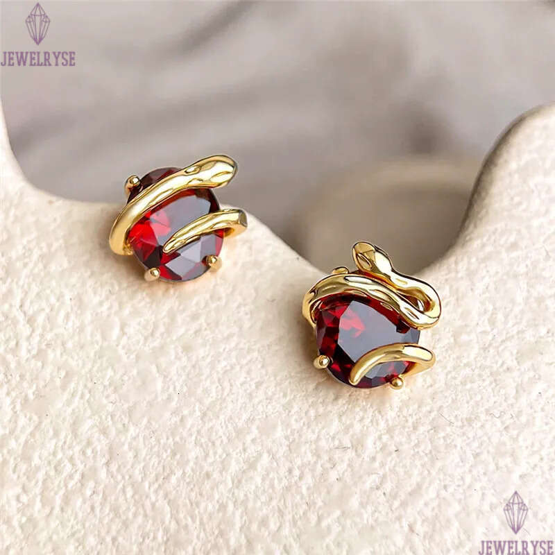 new original red CZ stud designer earring for woman 18k gold snake AAA cubic zirconia earrings ear clip jewelry S925 silver needle womens birthday fri