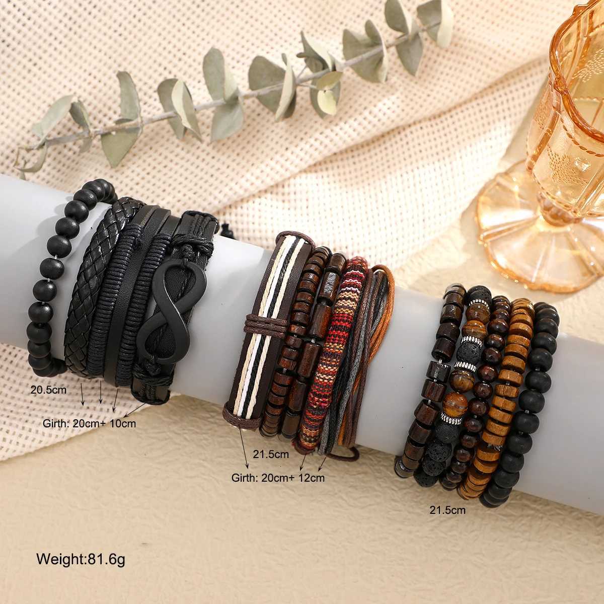 15 Pcs/set Classic Mens Leather Bracelet Vintage Style Hand-woven Multi-layer Combination Accessory Fashion Man Jewelry Gifts W251206