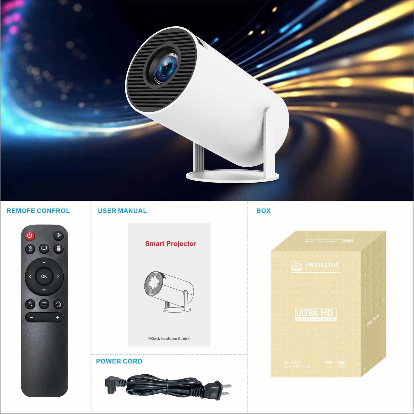 HY300PRO projector A008 intelligent mini portable home projector for outdoor use with 4K ultra-high definition resolution X2504071