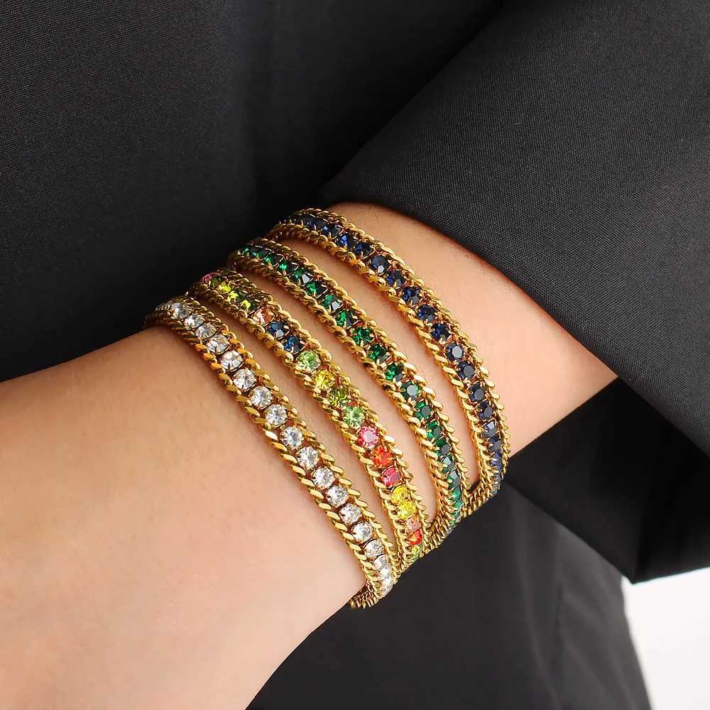 ZMZY Gold Color Womens Cubic Zirconia Stainless Steel Bracelet Adjustable Link Lightweight Non Tarnish Iced Out Chain Bracelet W251206