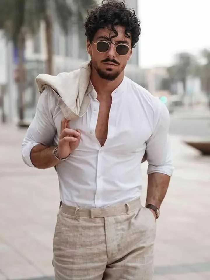 Casual Beige Linen Men Suits Single Breasted Slim Fit Notch Lapel Blazer wiTH Pants 2 Piece Wedding Costume Homme f M260313