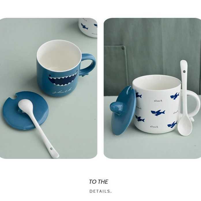 Creativity with Lid Spoon Shark Mug for Home Use Large Capacity Drinking Water Ceramic Mug Mugs Coffee Cups Tea Cup Set M251206 - view 6