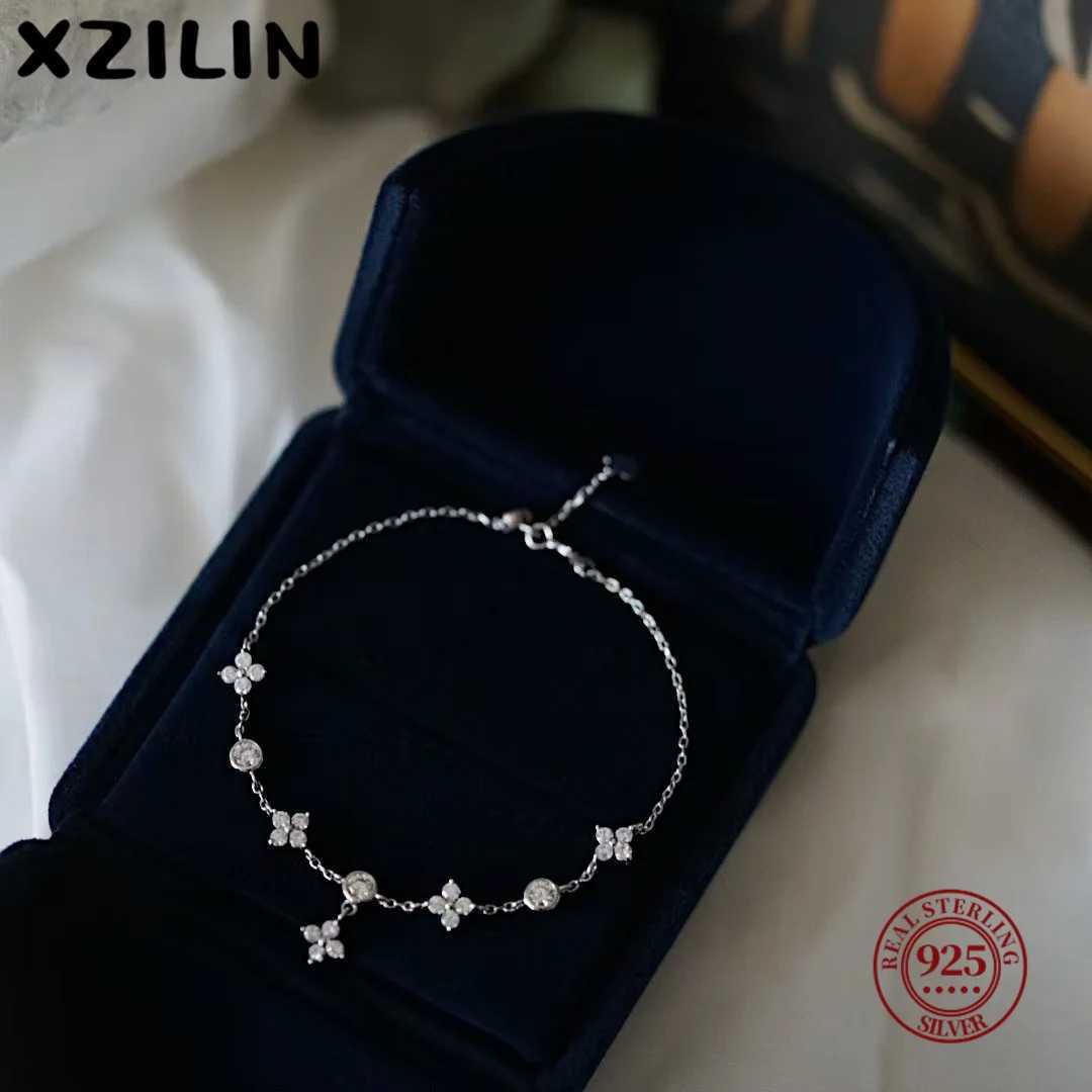 XZiLin S925 Sterling Silver Plated 18k Gold Bracelet Korean Design Temperament Zircon Flower Bracelet for Women Jewelry Gift W251206