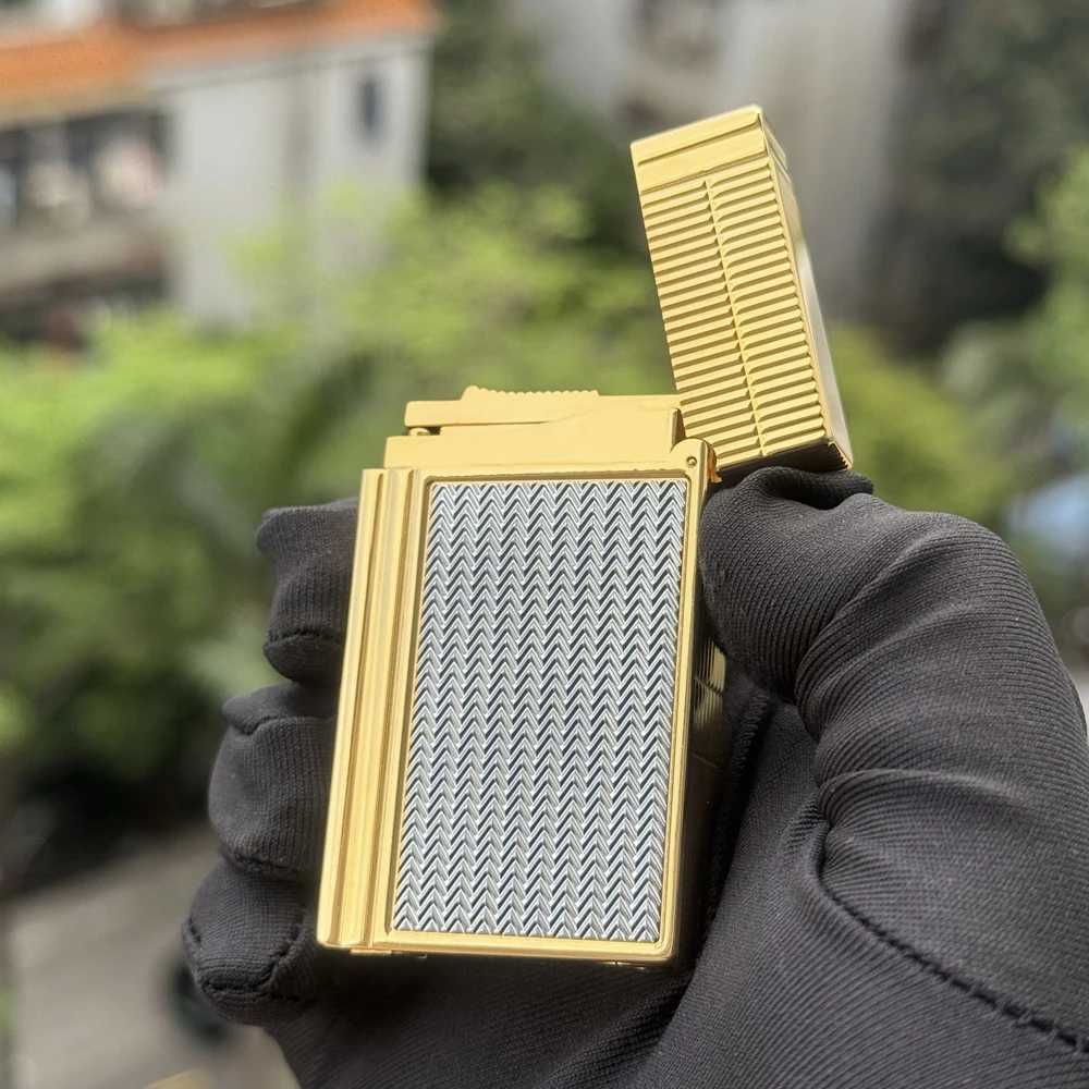 Double Grooves Cigarette Lighter Adjustable Sofe Flame Gas Lighter For Smokers Open Ding Sound Luxury Paris Lighter Mans Gift H251206