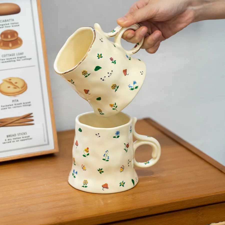 370ml French Retro Water Cup For Girls High Beauty Flowers Couple Cup Broken Flower Ceramic Mug Household Milk Coffee Cup M251206 - view 5