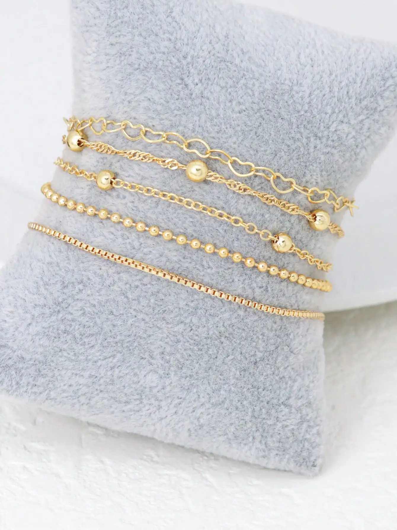 5PCS Fashion Stainless Steel Love Bead Chain Bracelet Set Commuter Elegant Leisure Accessories Neutral Accessories Stackable W251206