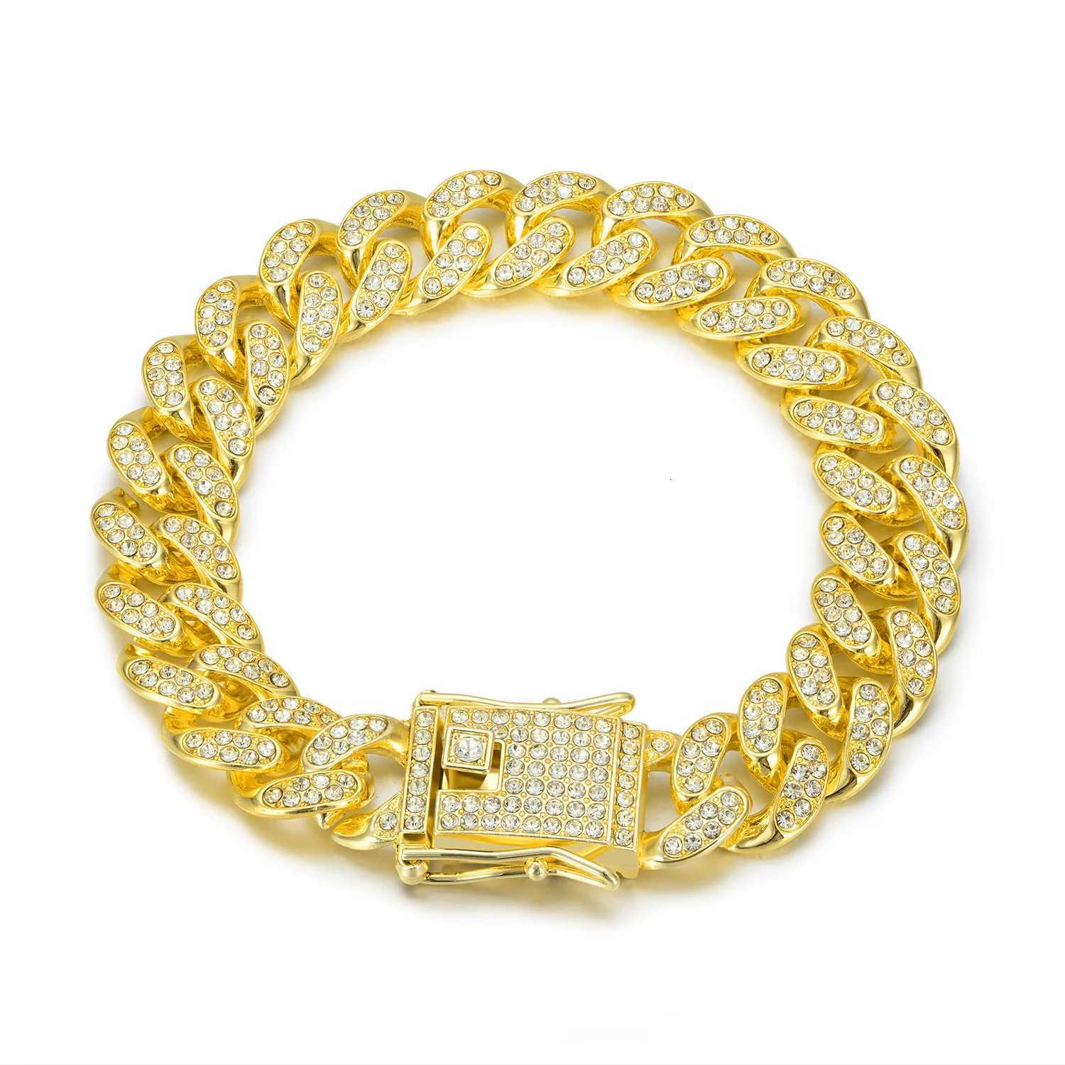 13MM 2 Row Rhinestone Paved Miami Rhombus Cuban Chain Hip Hop Men Women Prong Cuban Link Chain Bracelet Iced Out men Jewelry W251206