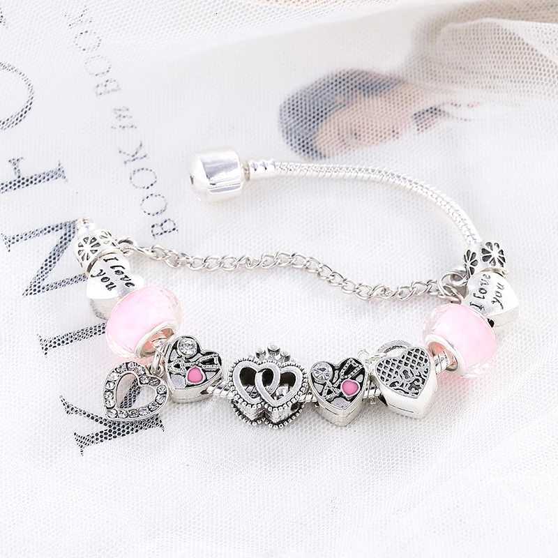 BAOPN European Pink Heart To Heart Beads Charm Bracelets For Women Fit Brand Bracelet Bangle Couple Jewelry Dropshipping W251206