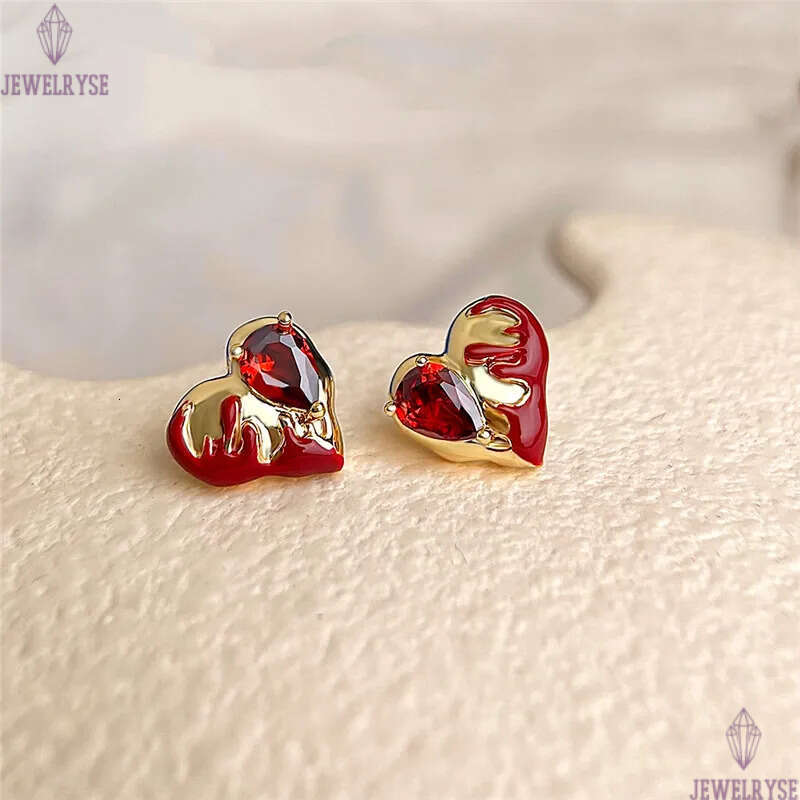 original fashion red CZ herat designer stud earring for woman party luxury 18k gold diamond earrings womens ear clip jewelry S925 silver needle friend