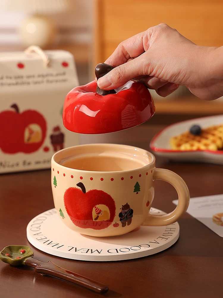 Cute Apple Mug With Lid And Spoon GirlS Cup Handheld Gift Best FriendS Birthday Gift Office Drinking Glass Cute Birthday Gift M251206 - view 6
