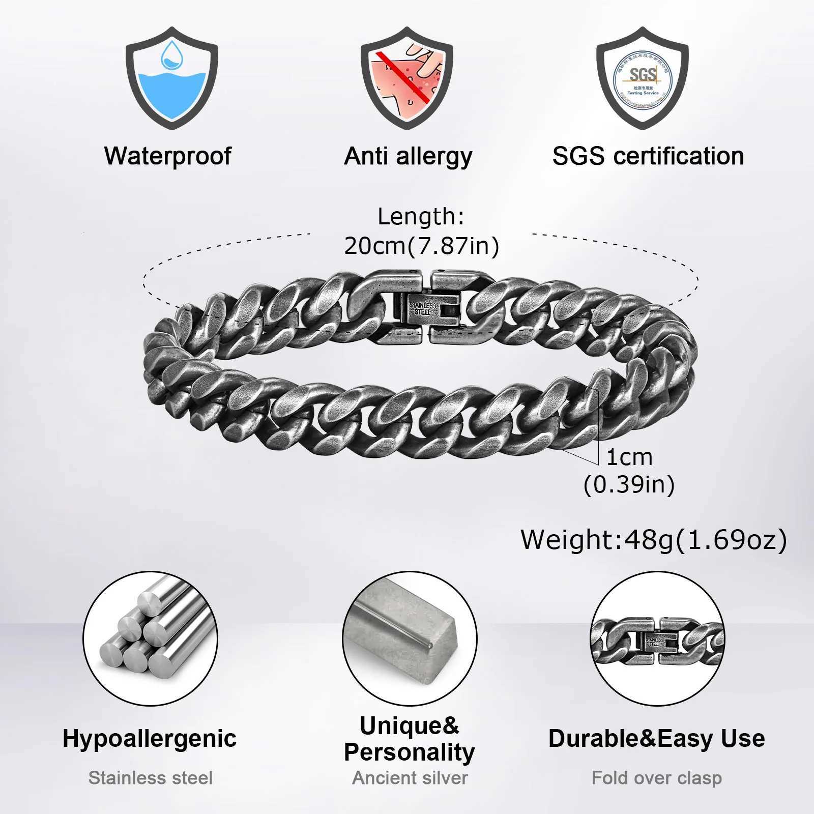 Retro Cuban Chain Bracelets for MenVintage Antique Stainless Steel Curb Dome Link WristbandRock Punk Stylish Jewelry Gifts W251206