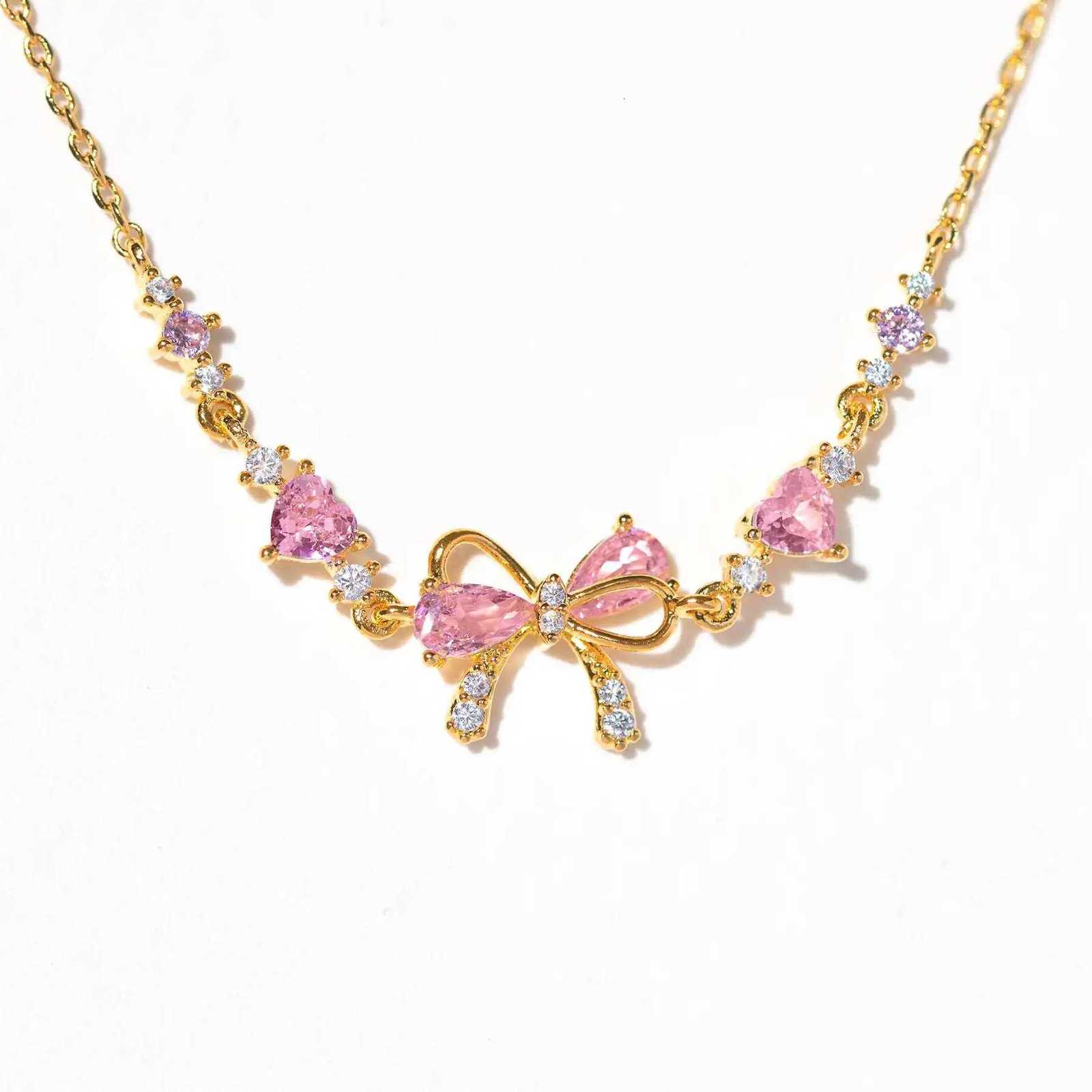 Y2K Exquisite Sweet Pink Zircon Bowknot Stainless Steel Love Heart Chain Bracelet for Women Girls Party Birthday Jewelry Gifts W251206