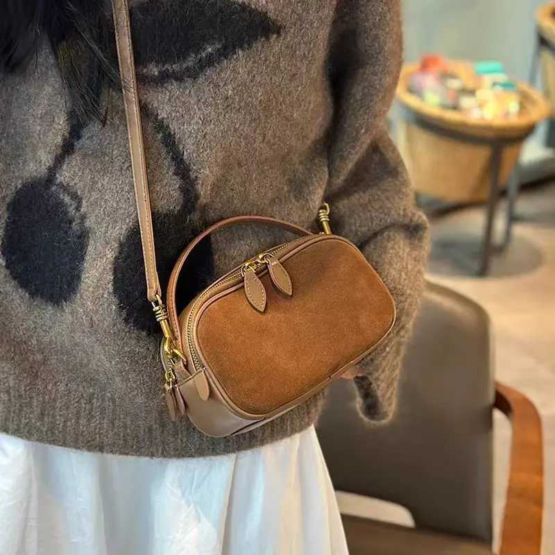 Womens Genuine Suede Cowhide Leather Shoulder Bag Soft Cow Versatile Ladies Crossbody Bag Trendy Luxury Female DesignerT251205