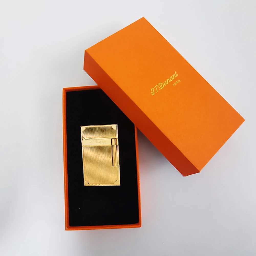 JTDunant Brass Lighter Butane Gas Smoking Cigarette Accessory Man Gift Collections Ping Sound Vertical Lines H251206