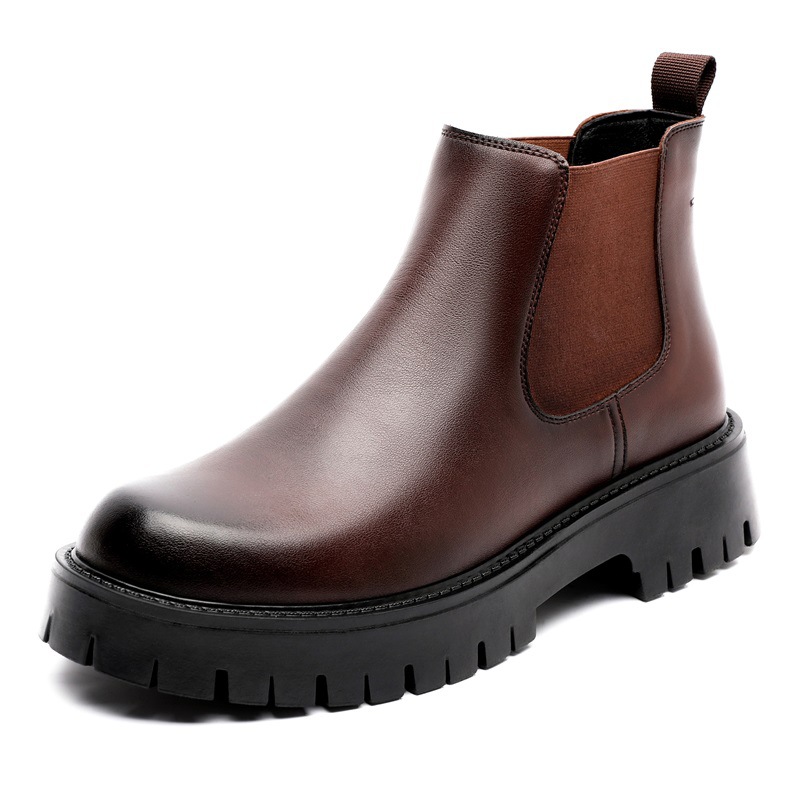 2025 new Men's Martin Boots Winter Genuine Leather British Style Chelsea Boots Fleece-Lined High-Top Leather Boots Trendy and Versatile Men'