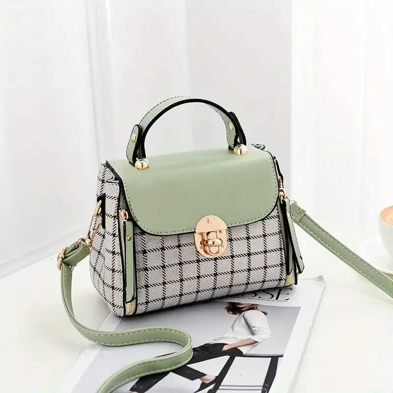 Plaid Pattern Handbag Womens Buckle Decor Flap Purse Fashion PU Leather Crossbody BagT251205