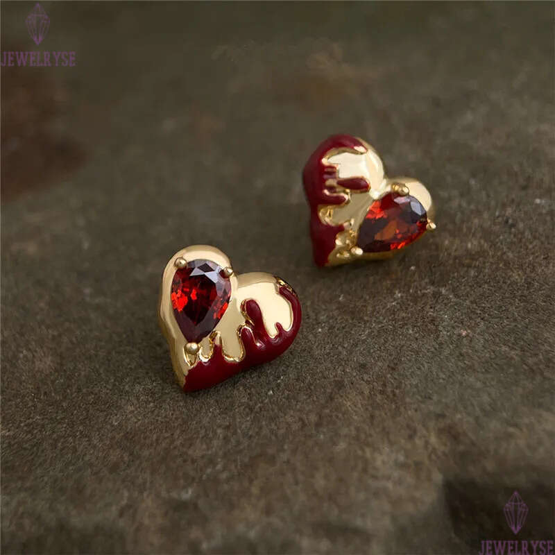 original fashion red CZ herat designer stud earring for woman party luxury 18k gold diamond earrings womens ear clip jewelry S925 silver needle friend