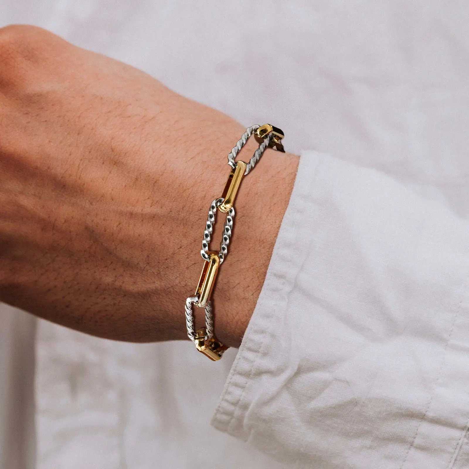 Trendy Mens Chain BraceletStainless Steel Rectangular Chain WristbandHip Hop Jewelry Gift W251206